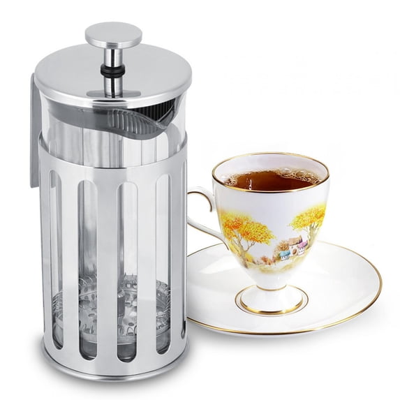 Riousery Stainless Steel Glass French Press Filter Coffee Pot, Household Tea Maker with Heat Resistant Handle, 350ML / 11.8 oz, Silver
