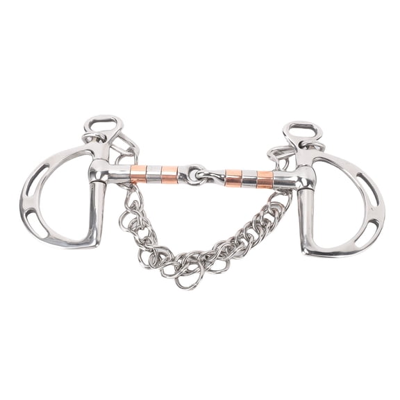 Riousery Stainless Steel Slotted Snaffle Horse Bit with Copper Roller Enhanced Control Jointed Mouth Ring Equestrian Equipment