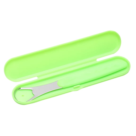 Riousery Stainless Steel Tongue Scraper, Double Sided Curved Shape Tongue Cleaner for Adults and Kids, Improve Oral Hygiene Condition & Reduce Bad Breath Plaque, Green Color, 1 Pack