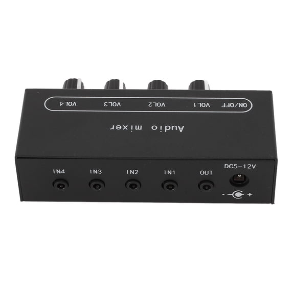 Riousery Stereo Line Sound Mixer 4 Channel Independent Control 1/8 Inch Input Output Port Super Low Noise Sound Mixer DC 5-12V for PC, Microphone, Guitar, Keyboard, and Amplifiers