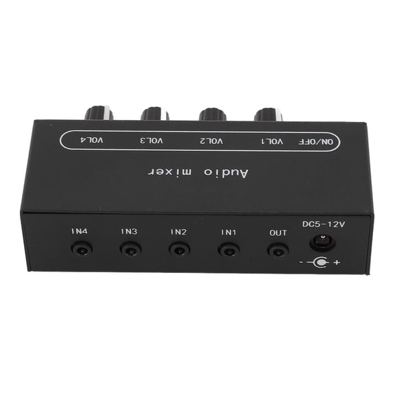 Riousery Stereo Line Sound Mixer 4 Channel Independent Control 1/8 Inch Input Output Port Super Low Noise Sound Mixer DC 5-12V for PC, Microphone, Guitar, Keyboard, and Amplifiers