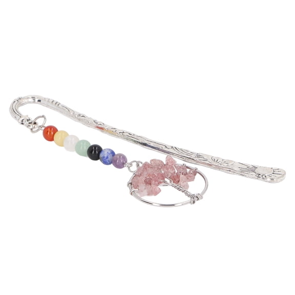 Riousery Stone Tree Bookmark Decorative Exquisite Healing 7 Chakra Metal Bookmark for Teacher Students Women Strawberry Faux Crystal (5.12 inches / 13 cm)