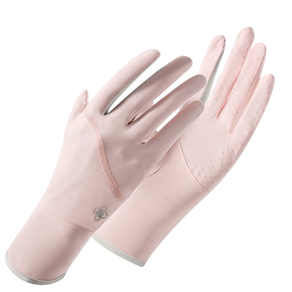 Riousery Sun Protective Gloves Ice Silk Cool Breathable Prevent Slip Summer UV Protection Gloves for Cycling Riding Driving, 10.6 inches / 27 cm, Pink Color