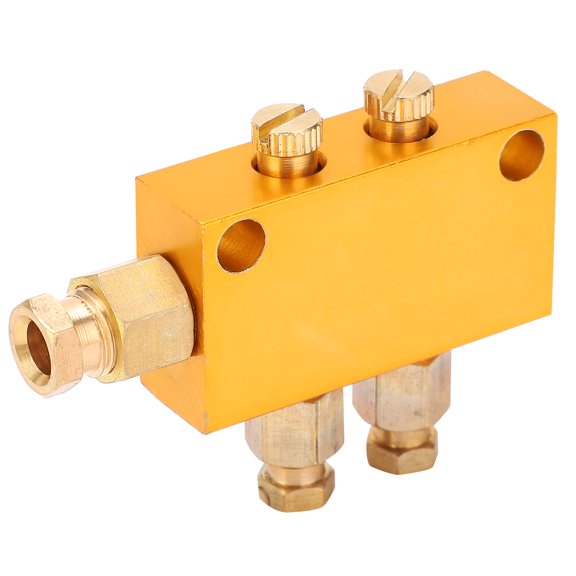 Riousery TK-Type Adjustable Brass Oil Distributor Divider Valve Lubrication System for CNC Machining Centers and Mechanical Equipment, 1 in 2 Out (7.00 x 5.00 x 2.00 inches / 17.8 x 12.7 x 5.1 cm)