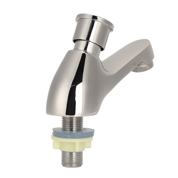 Riousery Time Delay Silver Faucet Single Tube Cold Water Basin Taps G1/2 Thread Copper Bathroom Sink Push Button Faucet Hardware 5.51 inches / 14 cm For Home Kitchen Hotel Washroom