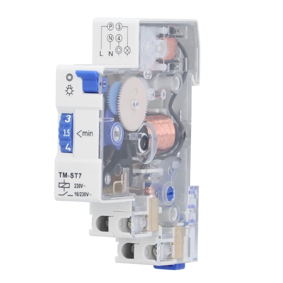 Riousery Time Switch Mechanical Adjustable Control Timer 7 Minutes Interval AC220-230V DIN Rail Mount TM-ST7 Staircase Timer, 3.23 inches / 82 mm, White