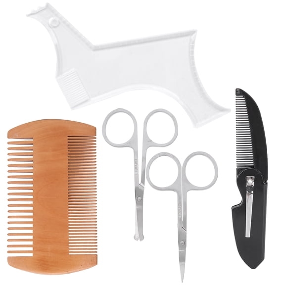 Riousery Transparent Beard Shaping Template Comb & Scissors Grooming Set, 5 Pieces (7.87 inches / 20 cm)
