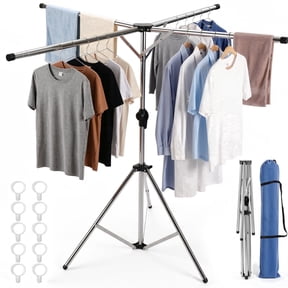 Riousery Tripod Clothes Drying Rack, 4-Arm Foldable Laundry Drying Stand with 71" Adjustable Height & 79" Extra-Wide Drying Space, Stainless Steel Portable Rack with Windproof Hanger Hooks