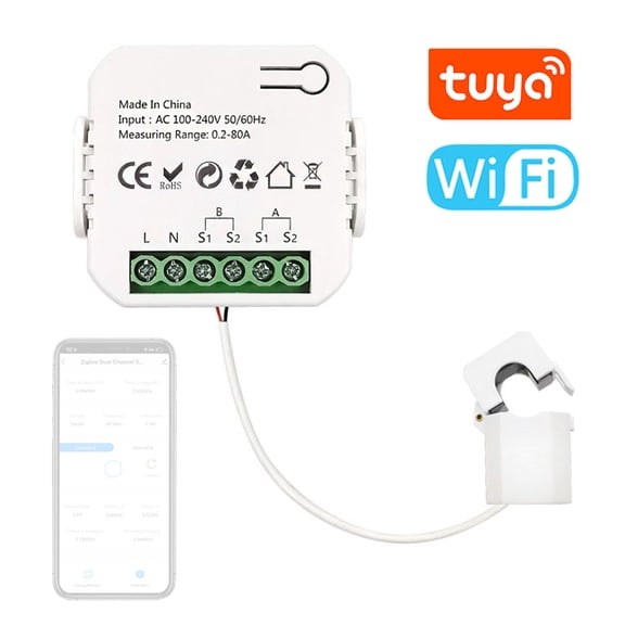 Riousery Tuya Wifi Intelligent Energy Meter Solar PV System Power Production Consumption Bidirectional Monitoring Meter Mobilephone APP Control Power Monitor with 1 CT Sensor 110-240V