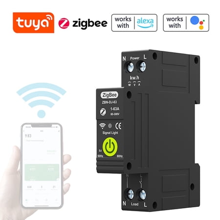 Riousery Tuya Zigbee 1P Smart Circuit Breaker, 1-63A 230V DIN Rail Automatic Reclosing Protector, Photovoltaic Bidirectional Energy Meter, Voice Control Support Alexa & Google Assistant
