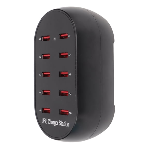 Riousery USB Charging Station 10 Port Small Desktop Fast Charging Hub for Hotel Home Travel AU Plug Max 50W (5.9 inches / 15 cm) Multiple Device Power Adapter