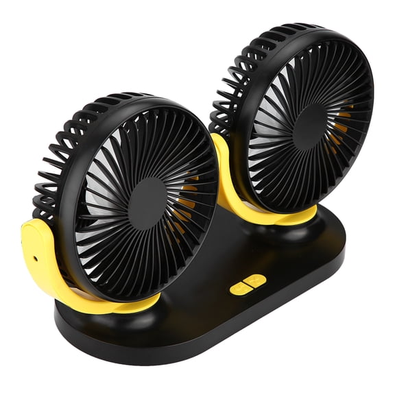 Riousery USB Dual Head Car Fan Portable Air Conditioner Auto Cooler Ventilation 12V Adjustable Speed Black Yellow