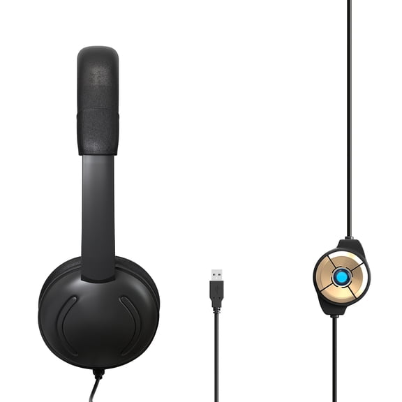 Riousery USB Wired Headset with Noise Cancelling Microphone, On Ear Computer Headphone, Office Call Center Earphone with Volume Control Mic Mute & Adjustable Headband, 1.8m Cable (1.8m / 70.8 inches)