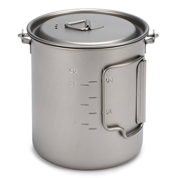Riousery Ultralight Titanium Cup Outdoor Portable Camping Hanging Pot with Foldable Handle and Lid, Backpacking Cookware for Picnic, Silver, 750ml / 25.36 fl oz Capacity
