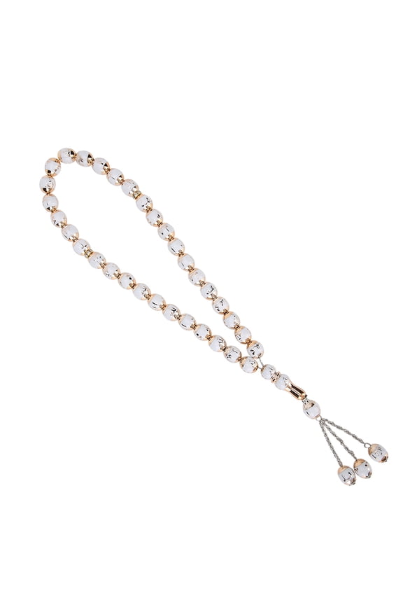 Unisex Resin Muslim Prayer Beads Islamic Rosary Tasbih Necklace with Laser Engraved Words for Daily Worship and Religious Supplies, 13.8 Inches / 35 cm Length, Round 12mm Bead - White