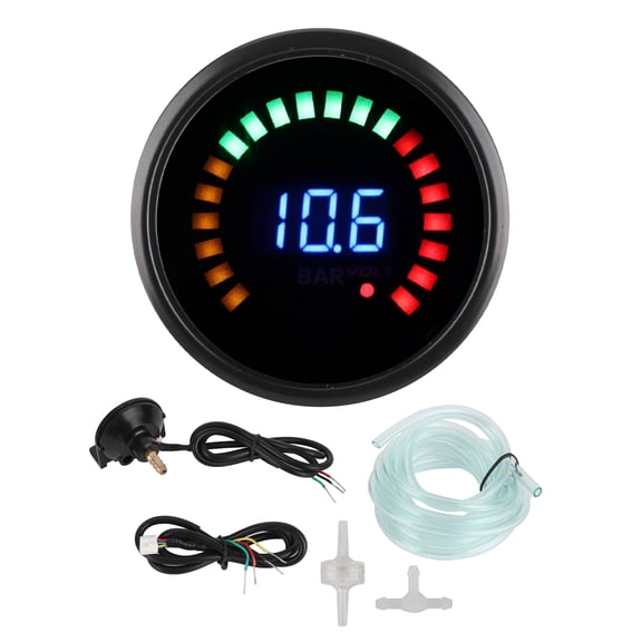 Riousery Universal 2 Inch 52mm Turbo Boost Gauge Voltmeter with Blue LED Digital Display Dual Readout 12V 2 in 1 Meter for Turbocharged Cars Black Dial Style Accessories