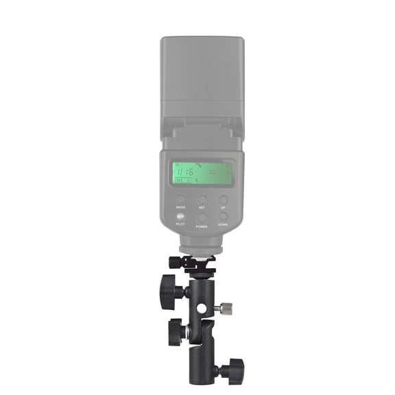Riousery Universal E Type Metal Camera Flash Mount Speedlite Swivel Bracket Stand Holder with Cold Shoe and Umbrella Mount Adapter Hole for Studio Light Tripod 1/4" & 3/8" Screw