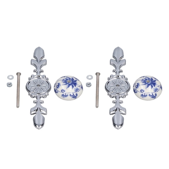 Riousery Vintage Ceramic Cabinet Handle Knobs, 2 Pack Rich Flower Decorative Drawer Pulls for Cupboard Wardrobe (1.6 inches / 4.1 cm), Blue and White Porcelain Style