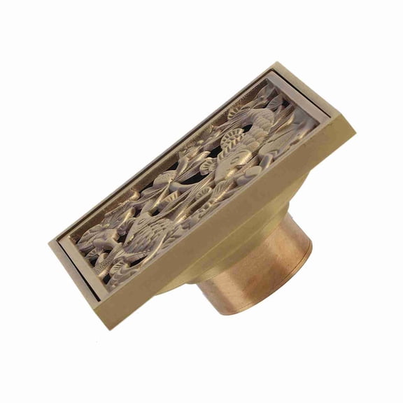 Riousery Vintage Copper Floor Drain 4 Inch Square Anti-Odor Bathroom Strainer for Shower with Hair Filter and High Flow Capacity for Kitchen Garage (10x10 cm / 3.9x3.9 in)