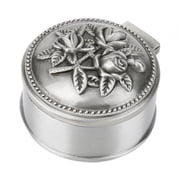 Riousery Vintage Flower Carved Round Shaped Zinc Alloy Jewelry Box For Ring Storage, Silver, 2.24 inches / 5.7 cm
