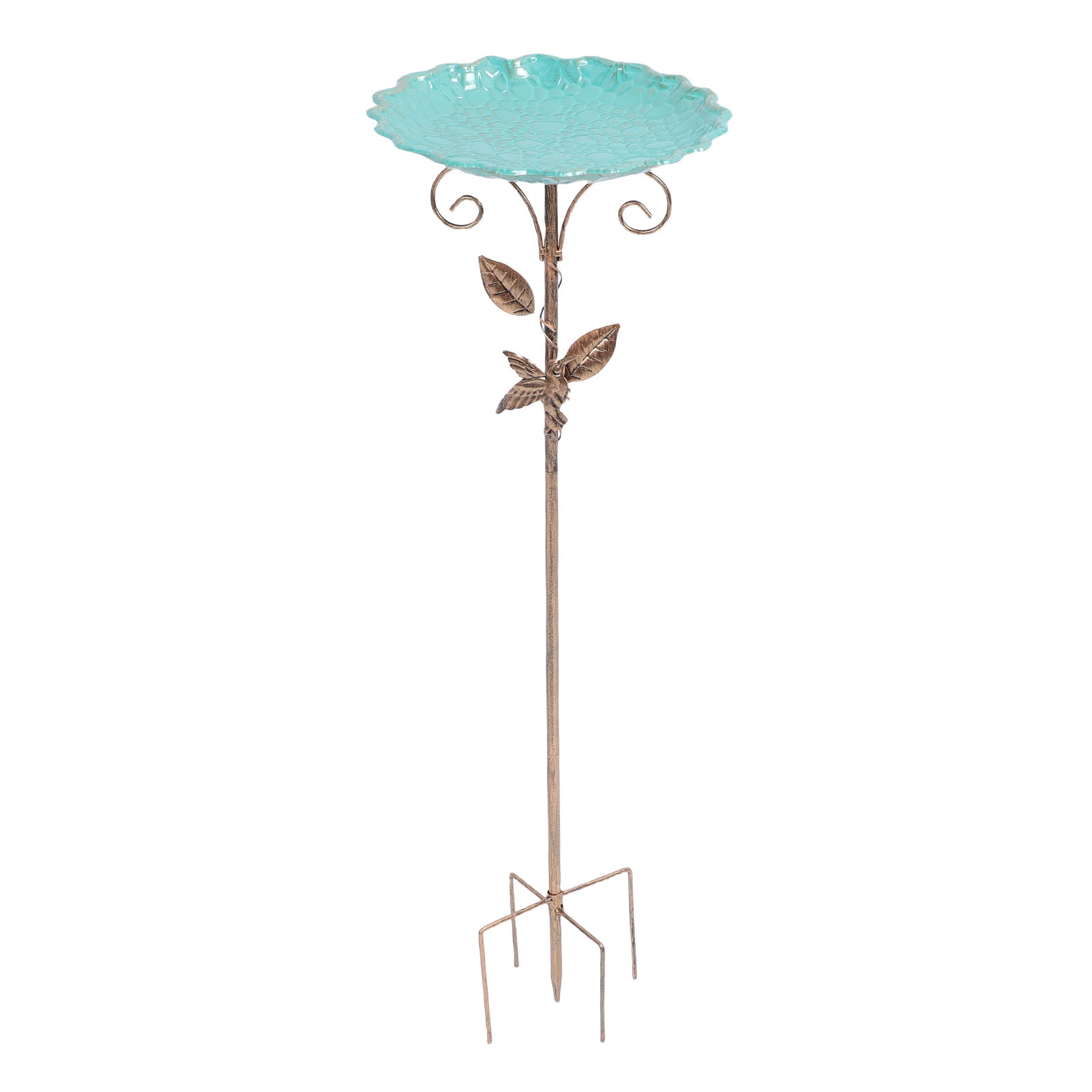 Riousery Vintage Freestanding Metal Bird Bath Bowl Feeder with Stake, Height Adjustable Standing Birdbath Birdfeeder for Garden Terrace Backyard Decor, Cold Proof, Bronze, 30.3 inches / 77 cm