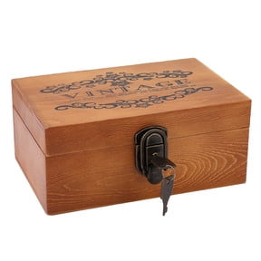 Riousery Vintage Style Wooden Storage Box Display Decoration, French Words Pattern, 9.06 inches / 23 cm Length