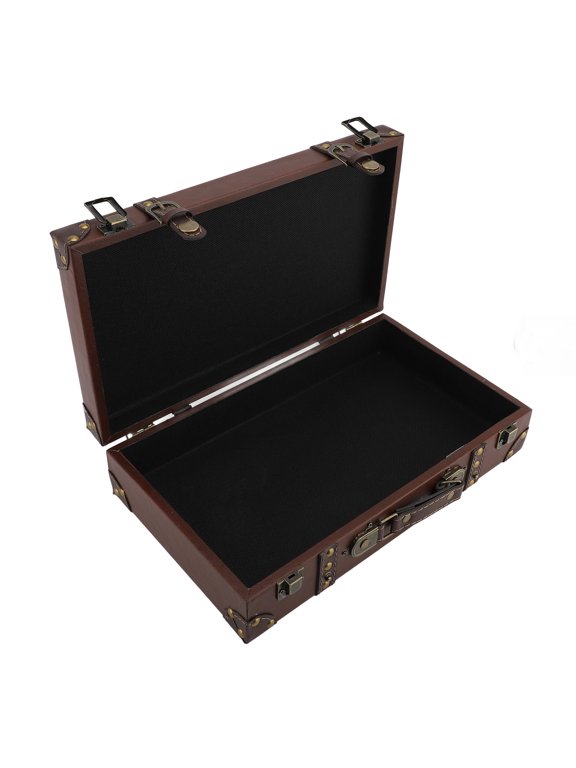 Vintage Wooden Leather Decorative Suitcase Luggage Trunk, 13.39 x 8.07 x 3.15 inches / 34 x 20.5 x 8 cm, Brown Storage Photography Prop Box