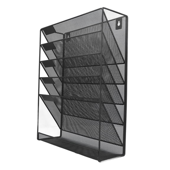 Riousery Wall File Organizer 5 Pockets Durable Metal Space Saving Wall Mount Wall File Holder for File Document Notebook, 16.54 inches / 42.00 cm, Black