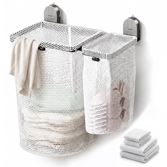 Riousery Laundry Hamper with 4 Removable Laundry Bags, Collapsible Large and Small Baskets, No-Drill Suction Cup Mount, Space-Saving Clothes Sorter
