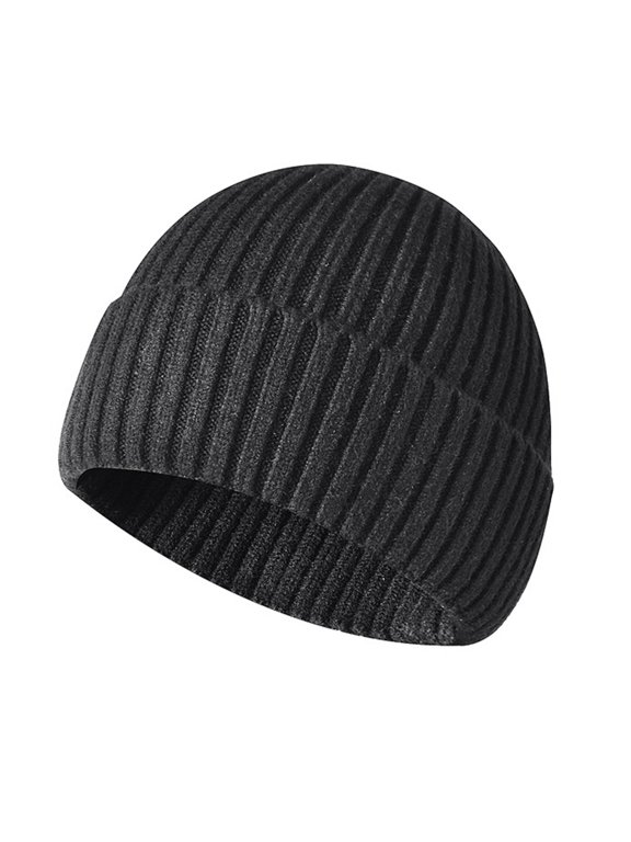 Warm Winter Hats for Men and Women, Thick Stretchy Knit Beanie, Extended Brim Soft Breathable Skull Cap, Everyday Cold Weather Wear, One Size Fits Most, Black, 9.06 inches / 23.0 cm