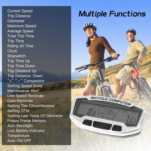 Riousery Waterproof Bike Bicycle Digital LCD Computer Odometer Speedometer Velometer with Auto Backlight, 27 Functions, Thermometer, Stopwatch, CR2032 Battery Included for Cycling Enthusiasts