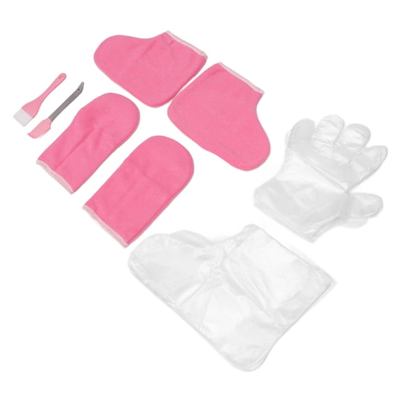 Riousery Wax Hand Foot Liners Paraffin Spa Kit, Pink Flannel Booties & Mitts Set with Wax Brush, Shovel, 100 Disposable Gloves & Booties for Thermal Therapy Moisturizing Nail Treatment