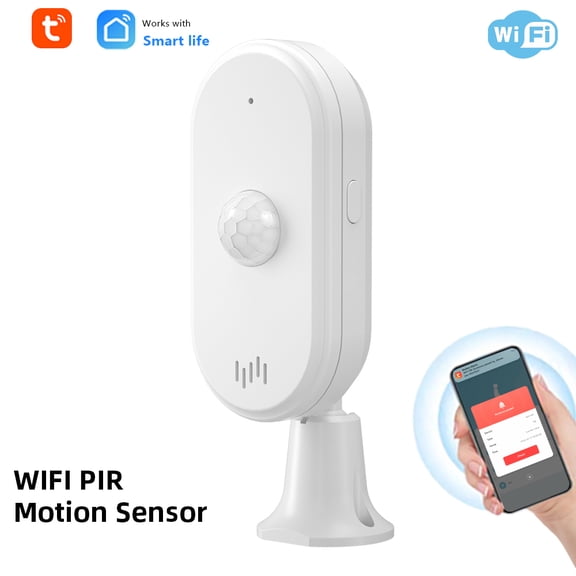 Riousery WiFi PIR Motion Sensor Wireless Security Alarm Infrared Movement Detector 80dB Sound Light Adjustable Angle Smart App Alerts for Home Office 1.8x0.9x4.8 inches / 4.5x2.4x12.3 cm