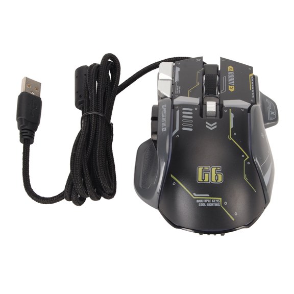 Riousery Wired Gaming Mouse 10 Button Macro Programmable 13 RGB Lighting Modes 6 Speed 12800dpi Precision Optical Computer Mice (16 cm / 6.3 inches) Black