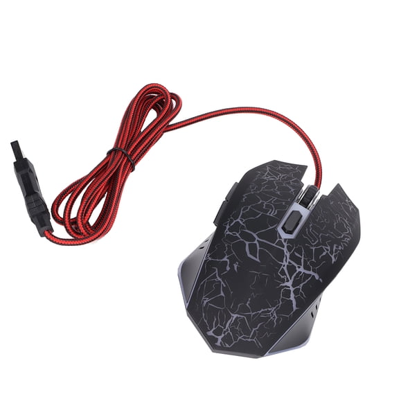Riousery Wired Gaming Mouse X2 - Ergonomic USB Computer Mouse with Adjustable 3200DPI Optical Sensor and Crack LED Backlight for PC Gamer and Desktop Tablet Accessories (Large Size, 6 Buttons, Black)