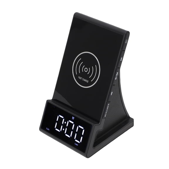 Riousery Wireless Phone Charging Alarm Clock Desktop Bluetooth Speaker Dock Station 6.69 inches / 17 cm EU Plug