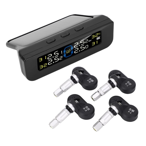 Riousery Wireless Solar Tire Pressure Monitoring System TPMS with 4 Sensors LCD Display Universal Fit for Car