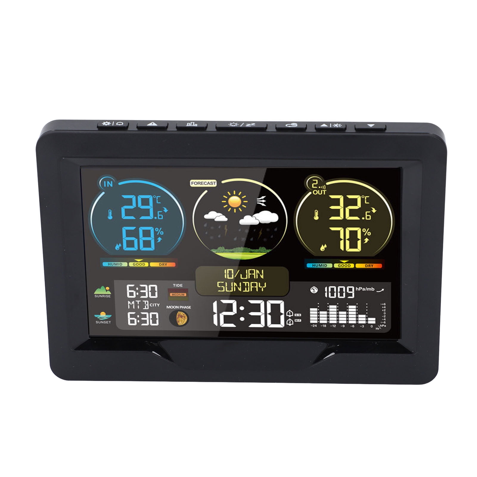Riousery Wireless Weather Clock Professional Color Screen Digital Weather Thermometer with Indoor Outdoor Temperature Humidity Monitor (6.69 x 5.12 inches / 17 x 13 cm)