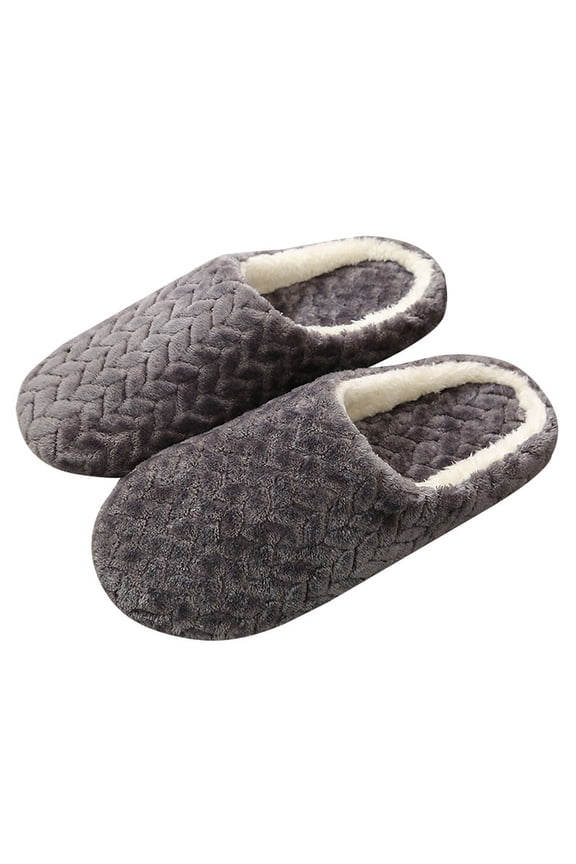 Women Men Winter Slippers Warm Fluffy Fleeces Soft Bottom Indoor Slip-on Flats Casual Lounge Shoes, Grey Size 43-44 (Women's 12 / Men's 10.5), 10.8 inches / 27.4 cm Sole, Anti-slip