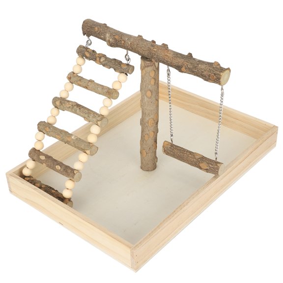 Riousery Wood Bird Perch Stand Natural Parrot Playing Standing Rack Bird Training with Large Base, 11.81 inches / 30 cm