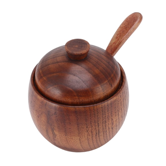 Riousery Wood Spice Jar Sugar Bowl Salt Box Seasonings Storage Container with Spoon Lid Kitchen Tool