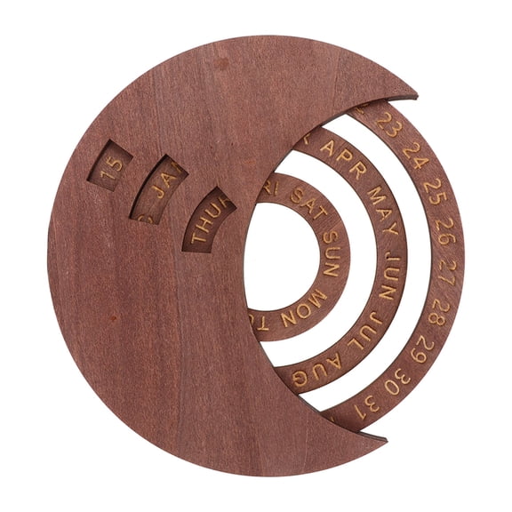 Riousery Wooden Disc Calendar Dark Brown Rotatable Natural Basswood Vintage Style Perpetual Calendar for Home Office Dorm Room Desk Wall Decoration 9.84 inches / 25 cm
