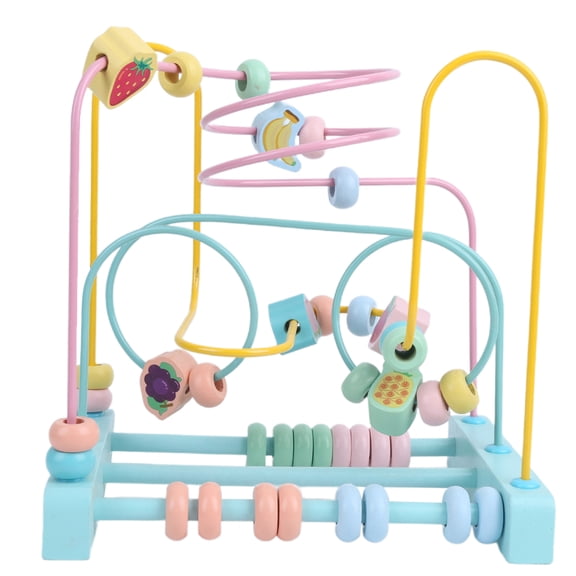 Riousery Wooden Macaron Fruit Maze Beads Abacus Math Puzzle Early Learning Educational Toy for Children (8.9 in / 22.5 cm)