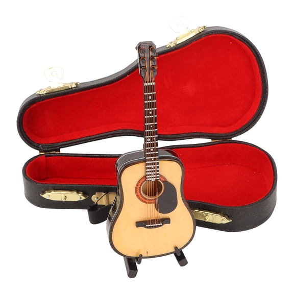 Riousery Wooden Miniature Guitar Model Mini Acoustic Replica Musical Instrument Desktop Decoration with Stand and Box, 5.1 inches / 13 cm