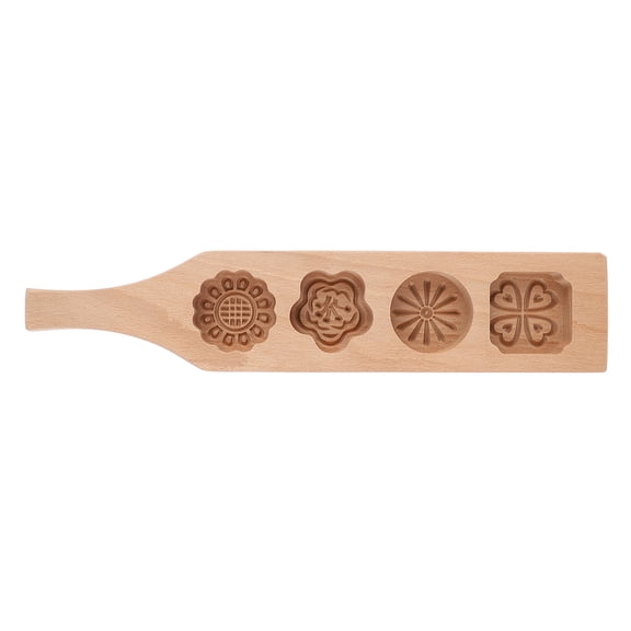 Riousery Wooden Moon Cake Mold Pastry Making Baking Tool Beech Wood 4-Cavity Flower Pattern 2