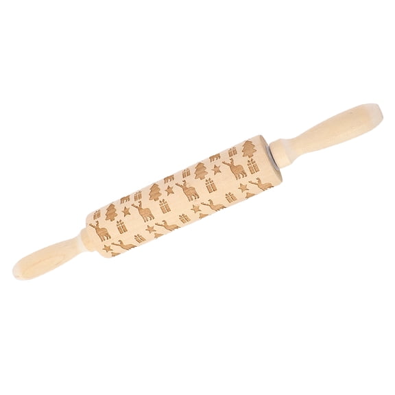 Riousery Wooden Rolling Pin Multifunctional Embossed Cook Classic Rolling Pin for Baking Fondant (13.78 inches / 35 cm)