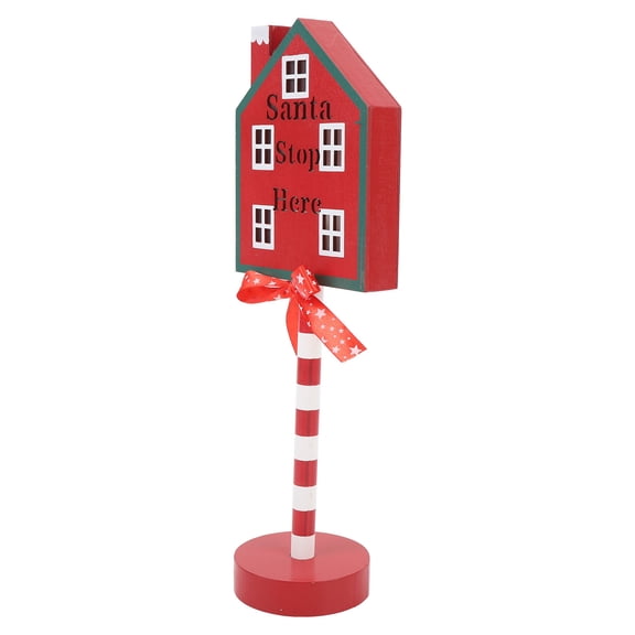 Riousery Xmas Santa Stop Here Sign with LED Lights Battery Operated Christmas Stop Sign Tabletop Decor for Holiday Party House Shape 13.39 inches / 34 cm