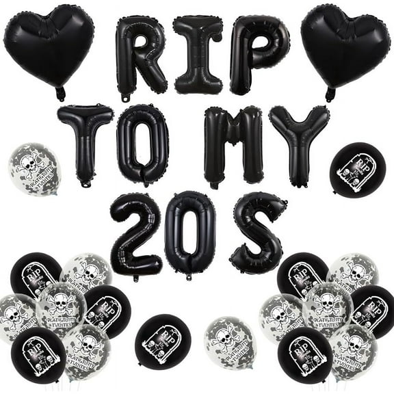Rip to My 20s Birthday Decorations, 30th Birthday Decorations Black, Rip Twenties Decorations for Women Men, Death to My Twenties Balloons for Him Her Funny Thirty Birthday Party