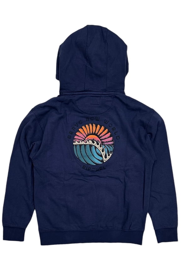 Men's Brave Sunset Pullover Fleece Hoodie Sweatshirt (Small, Washed Navy)