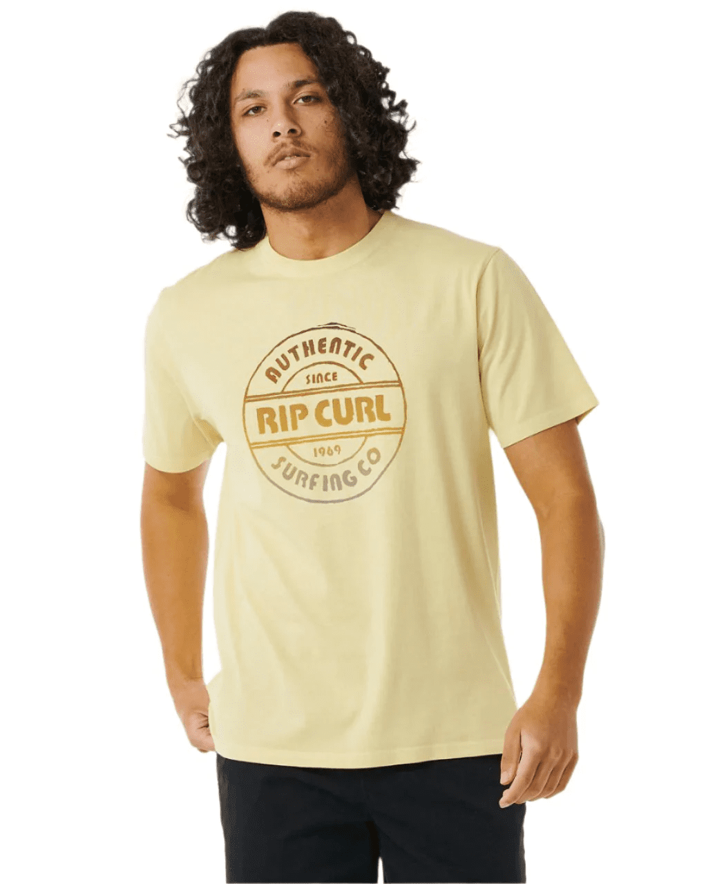 Rip Curl VINTAGE YELLOW Men's Surf Revival Stamp T-Shirt, US Small